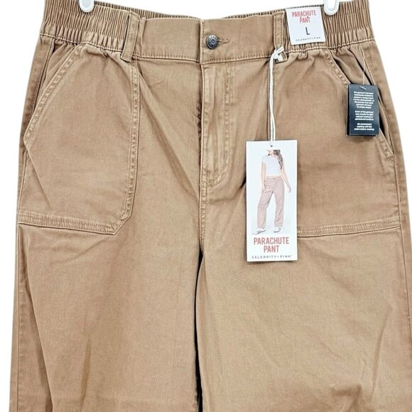 Celebrity Pink Women's Elastic Waist/Toggle Hem Parachute Tan Pants Sz Large NWT - Picture 3 of 11